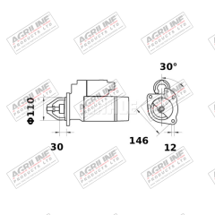 Starter Motor - 12V, 3Kw (Mahle) suitable for Fiat -  4713806  4737759  4755110